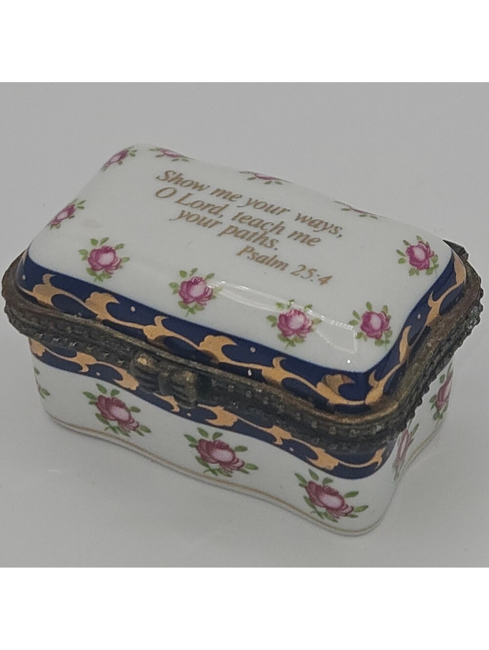 Imperial Porcelain Hinged Trinket Box Psalm 25:4 Scripture